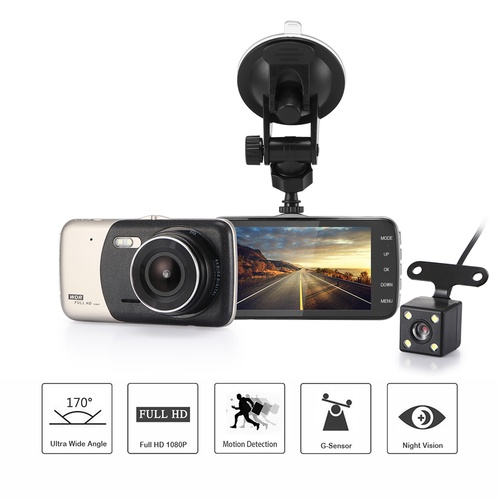 Dual Lens 1080P Dash Camera Car DVR with Night Vision & G-Sensor – Front & Rear View Recorder for 12V Vehicles
