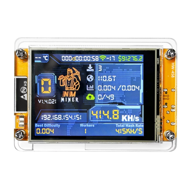 1000KH/s Electric Bitcoin Solo Miner – NMMiner V2 Powered ESP32 Mini BTC Lottery Miner with 2.8" Smart Display & Touch Screen