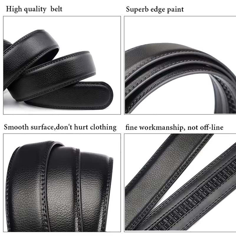 Men's Luxury Automatic Buckle Belt – Black PU Leather Waist Belt with Ratchet Clasp for Jeans, Suit & Casual Wear (130cm)