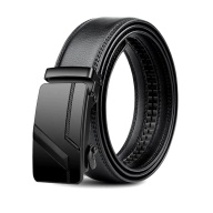 Men's Luxury Automatic Buckle Belt – Black PU Leather Waist Belt with Ratchet Clasp for Jeans, Suit & Casual Wear (130cm)