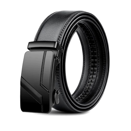 Men's Luxury Automatic Buckle Belt – Black PU Leather Waist Belt with Ratchet Clasp for Jeans, Suit & Casual Wear (130cm)