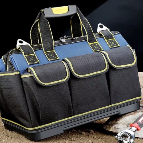 14" Heavy Duty Tool Bag – Waterproof Electrician Toolbox with Removable Dividers, Shoulder Strap & Hard Plastic Base – Large Capacity Drill Bag for Home & Professional Use