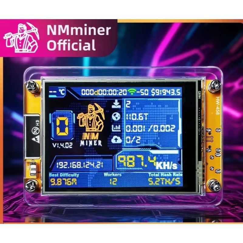 1000KH/s Electric Bitcoin Solo Miner – NMMiner V2 Powered ESP32 Mini BTC Lottery Miner with 2.8" Smart Display & Touch Screen