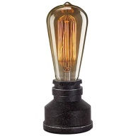Vintage Industrial Desk Lamp – Handcrafted Cast Iron Pipe Base with E26 Socket & US Plug – Steampunk Edison Light for Home, Cafe, Office